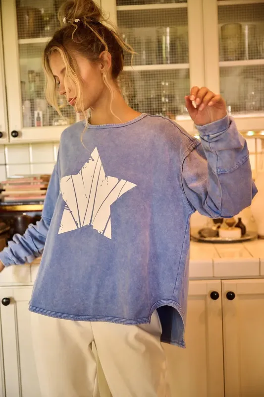 Mittoshop Star Graphic Mineral Wash Long Sleeve Top sold by Unique Kulture