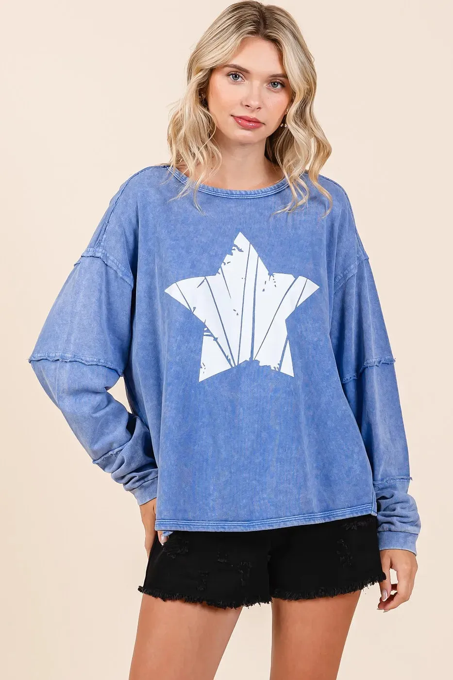 Mittoshop Star Graphic Mineral Wash Long Sleeve Top sold by Unique Kulture product image thumbnail 5