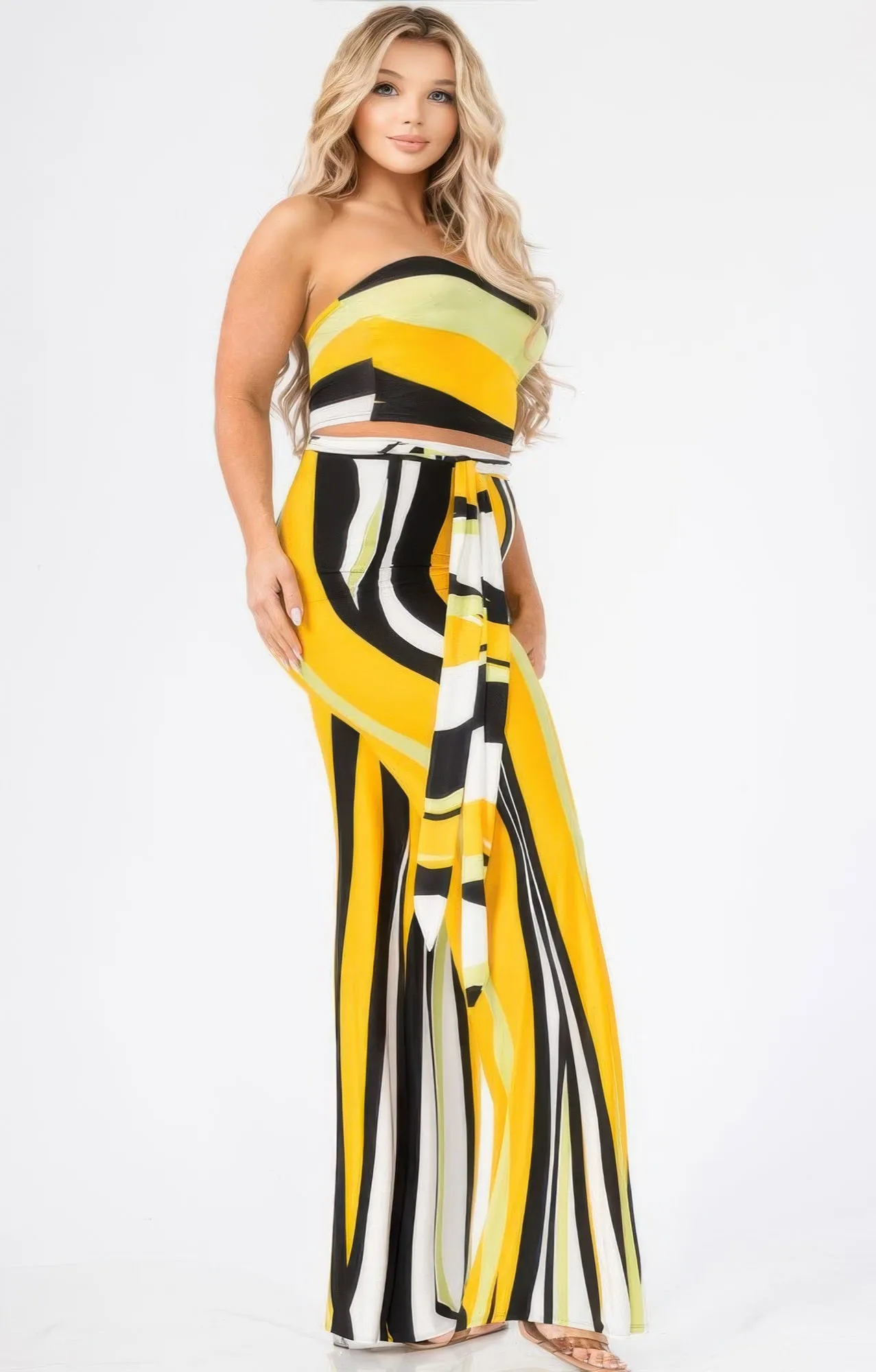 Plus Colorblock Stripe 2 Piece Pants Set sold by Unique Kulture product image thumbnail 2