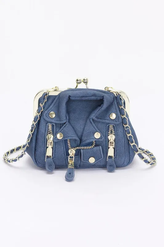 Faux Denim Leather Jacket Style Crossbody Bag sold by Unique Kulture