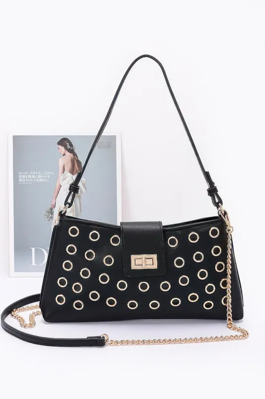 Faux Leather Eyelet Studded Shoulder Bag sold by Unique Kulture