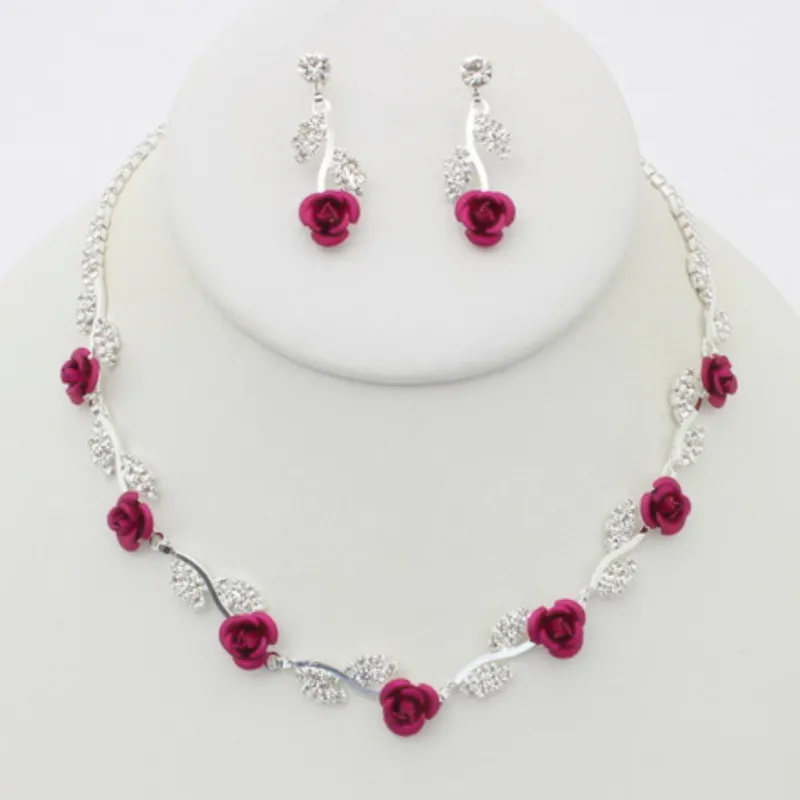 Rhinestone Rose Necklace Earring Set sold by Unique Kulture