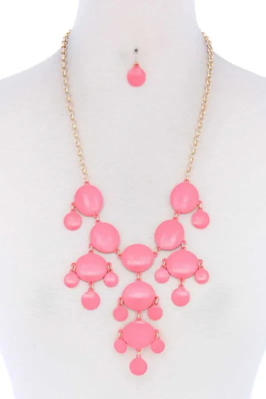 Brushed Oval Shape Dangle Metal Necklace made by C.C