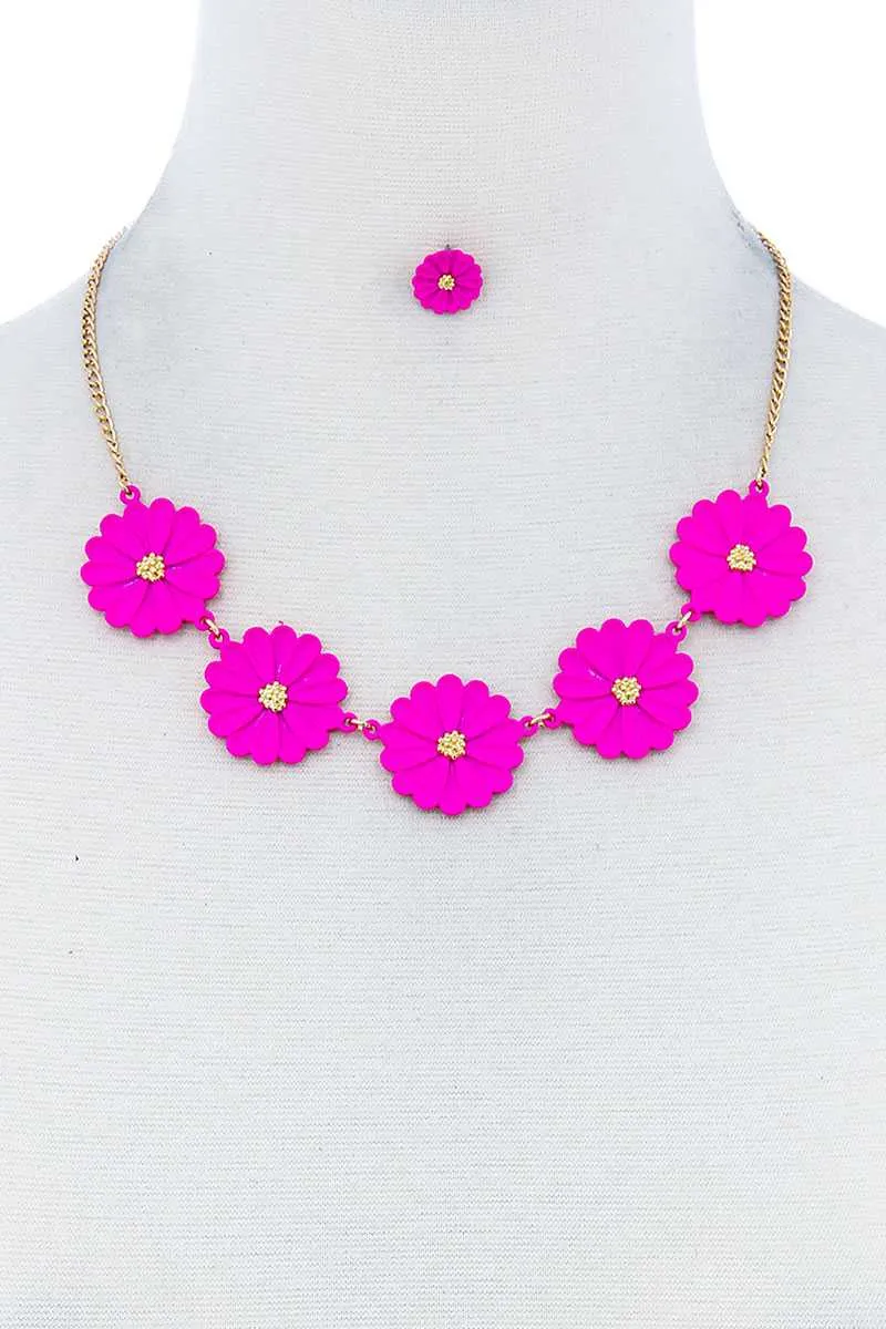 Fashion Cute Multi Tender Flower Necklace And Earring Set sold by Unique Kulture