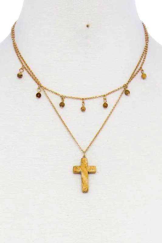 Double Layered Cross Pendant Chain Necklace made by Unique Kulture