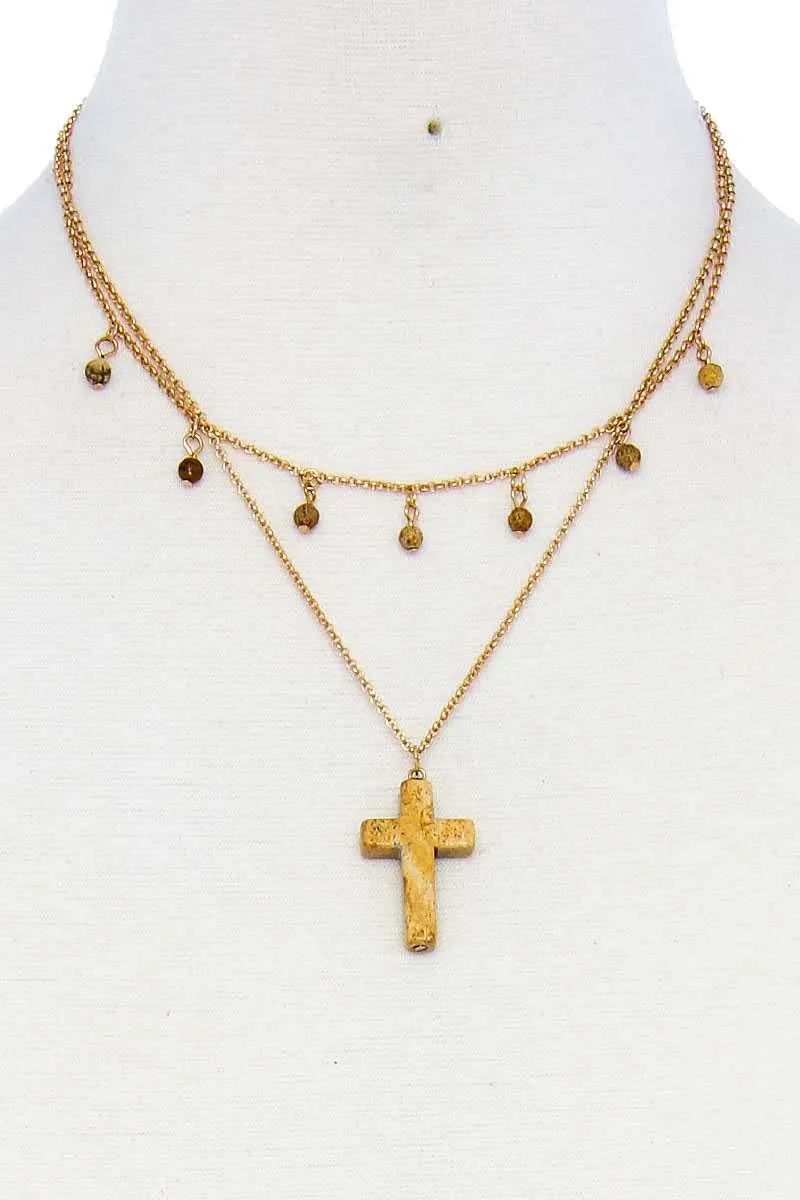 Double Layered Cross Pendant Chain Necklace sold by Unique Kulture