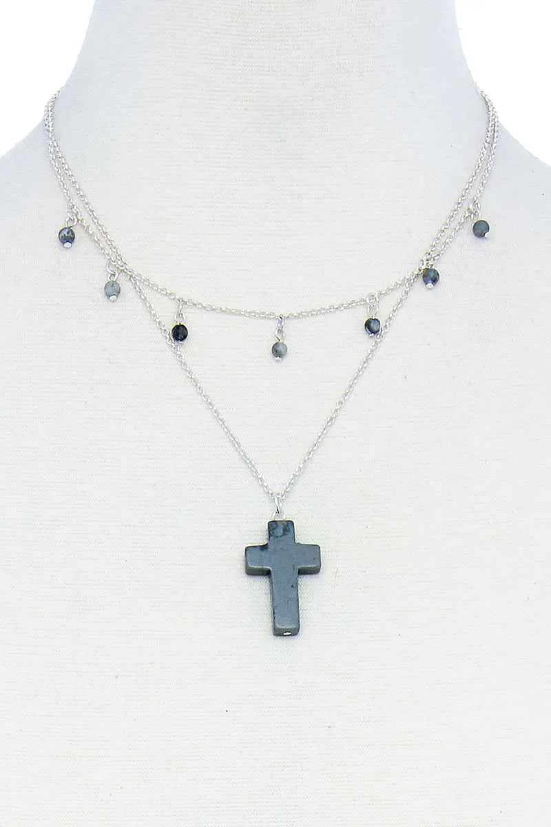Double Layered Cross Pendant Chain Necklace sold by Unique Kulture product image thumbnail 4
