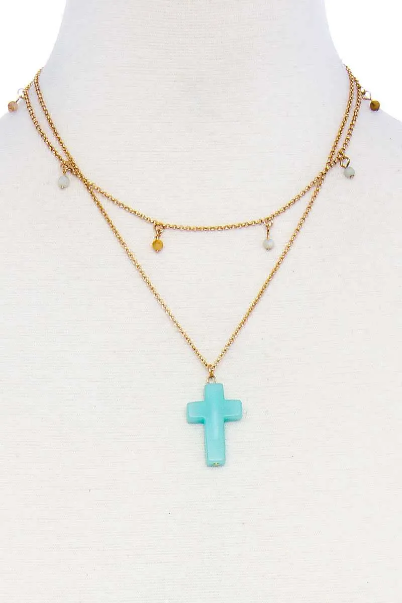 Double Layered Cross Pendant Chain Necklace sold by Unique Kulture product image thumbnail 2