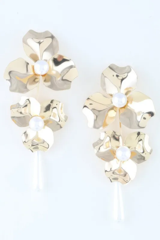 Shiny Pearled Flower Drop Earrings sold by Unique Kulture