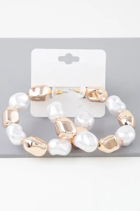 Shiny N Pearl Stone Hoop Earrings sold by Unique Kulture