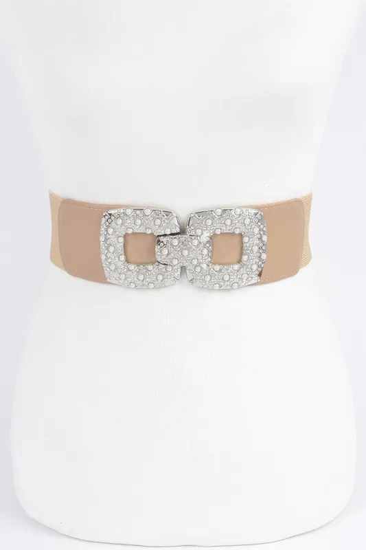 Rhinestone Pearl Buckles Elastic Belt sold by Unique Kulture