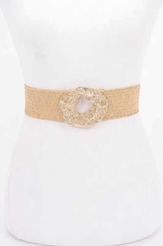 Metal Buckle Elastic Faux Straw Belt sold by Unique Kulture