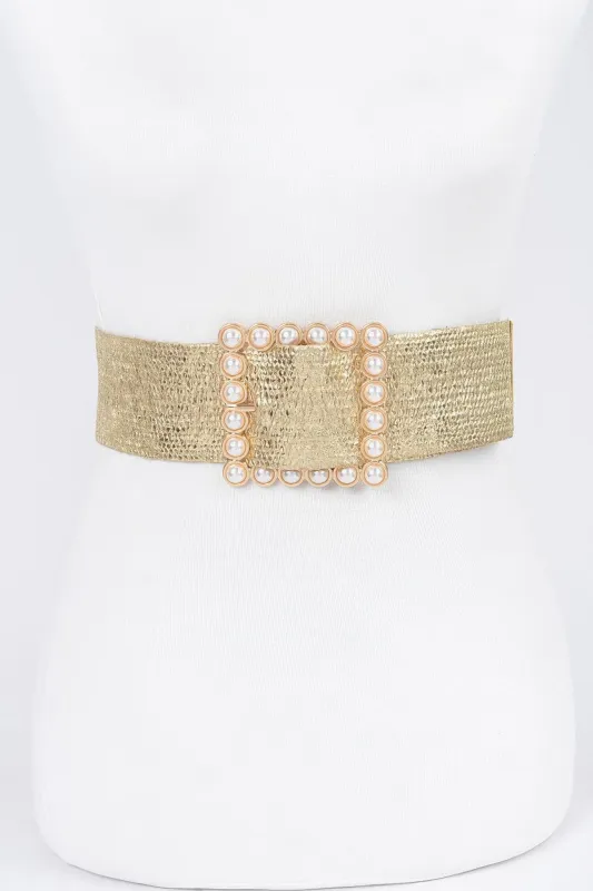 Wide Pearl Buckle Elastic Belt sold by Unique Kulture