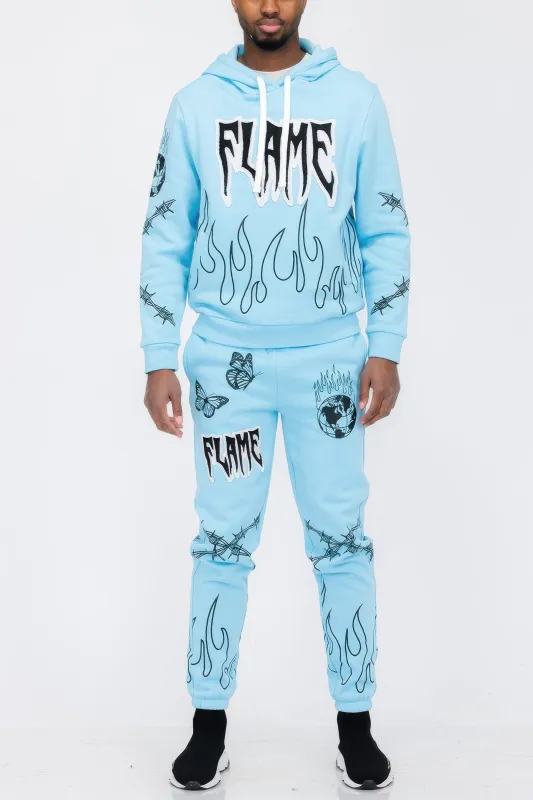 Flame Fire Chenille Hoodie Sweat Set sold by Unique Kulture