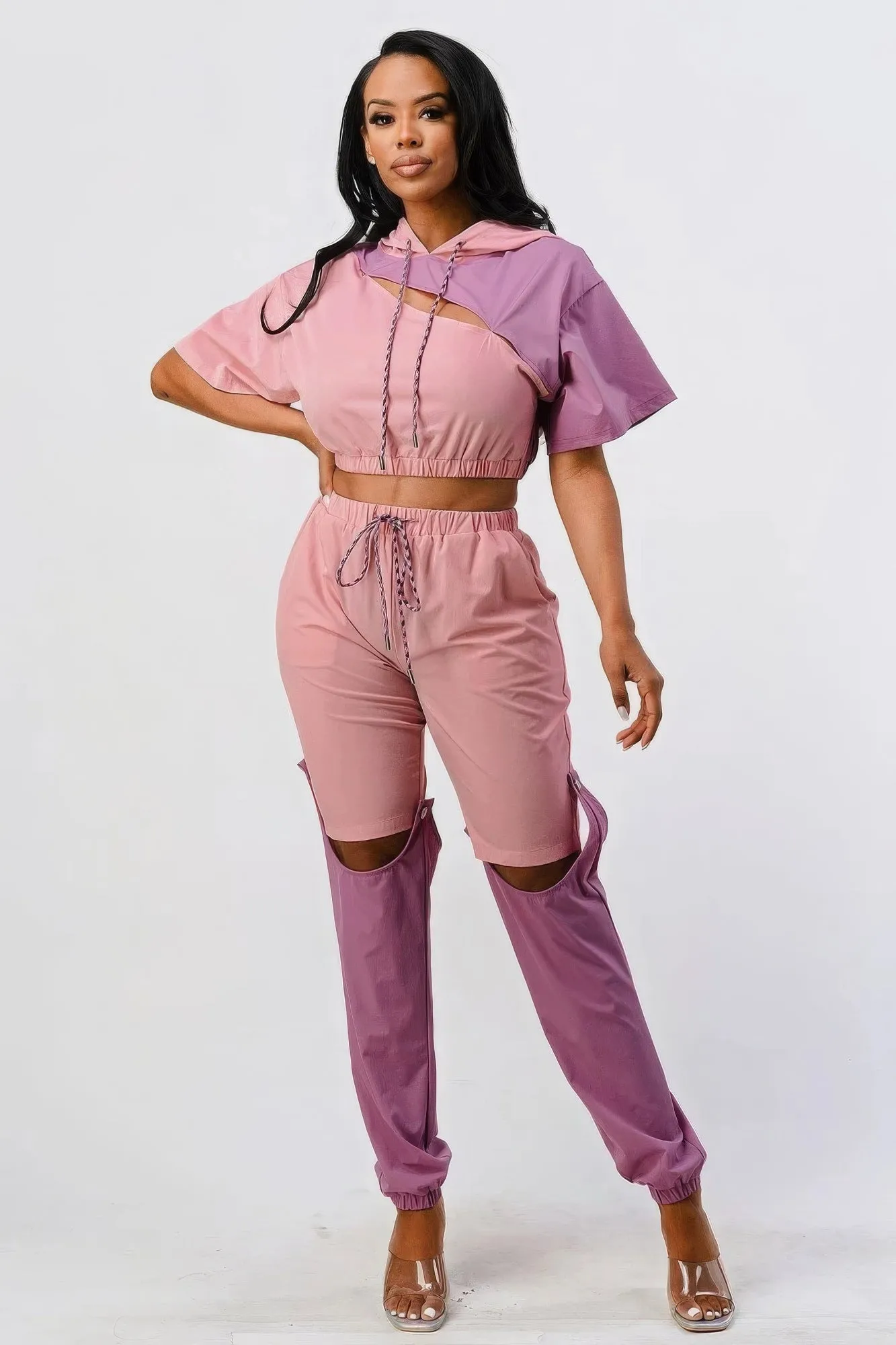 Pants Set In Color Block With Hoodie And Detachable Bottom Part sold by Unique Kulture
