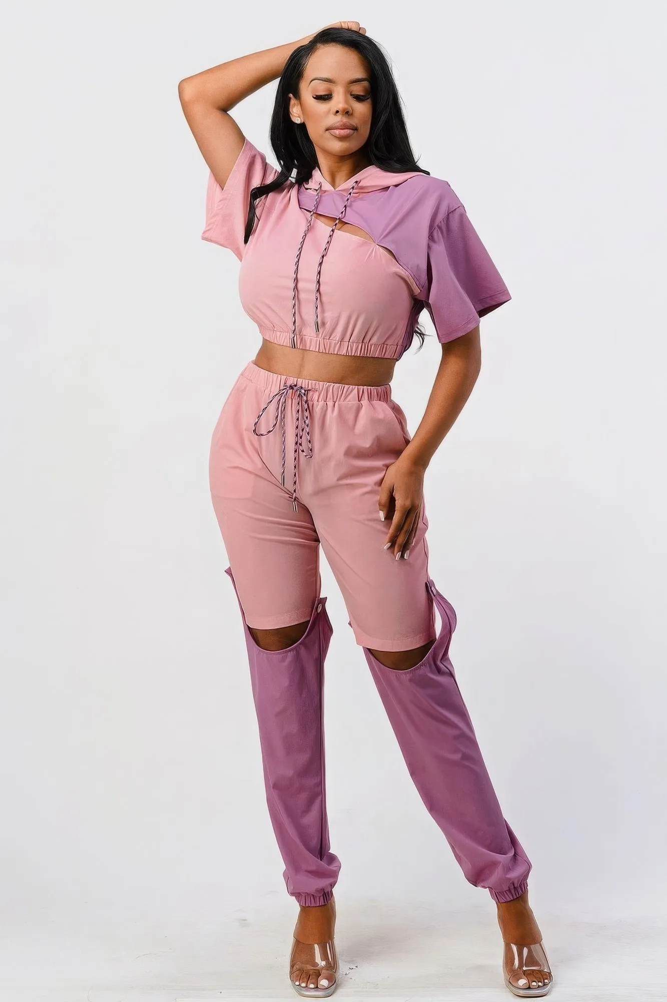 Pants Set In Color Block With Hoodie And Detachable Bottom Part sold by Unique Kulture product image thumbnail 2