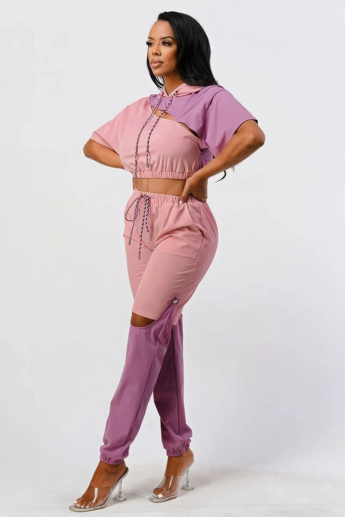 Pants Set In Color Block With Hoodie And Detachable Bottom Part sold by Unique Kulture product image thumbnail 4