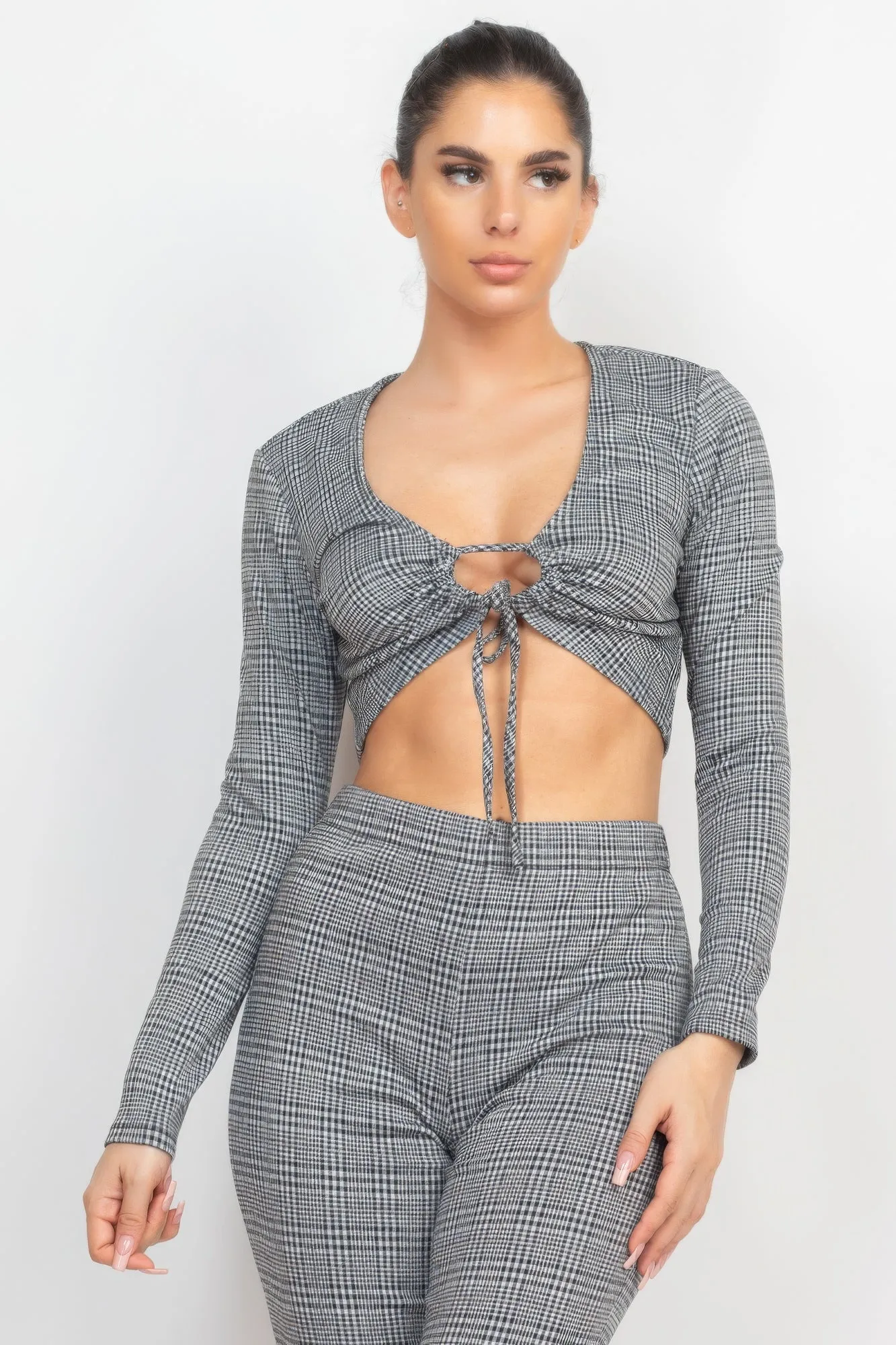 Plaid Cut-out Long Sleeve Top & Pants Set sold by Unique Kulture product image thumbnail 2