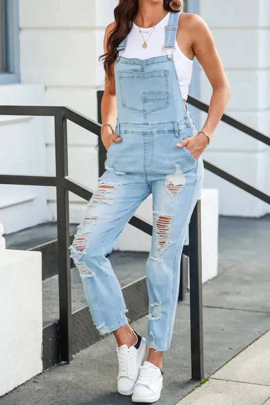 Distressed Denim Overalls with Pockets sold by Unique Kulture