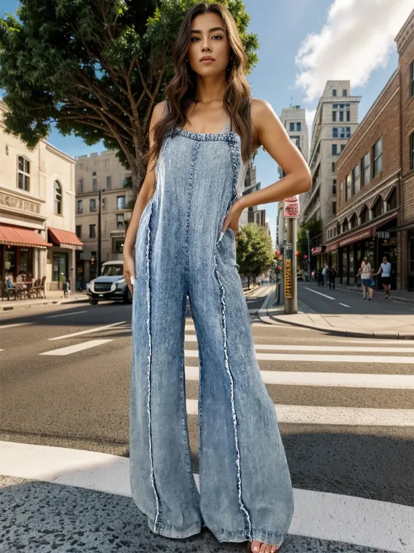 Adjustable Strap Wide Leg Denim Overalls sold by Unique Kulture