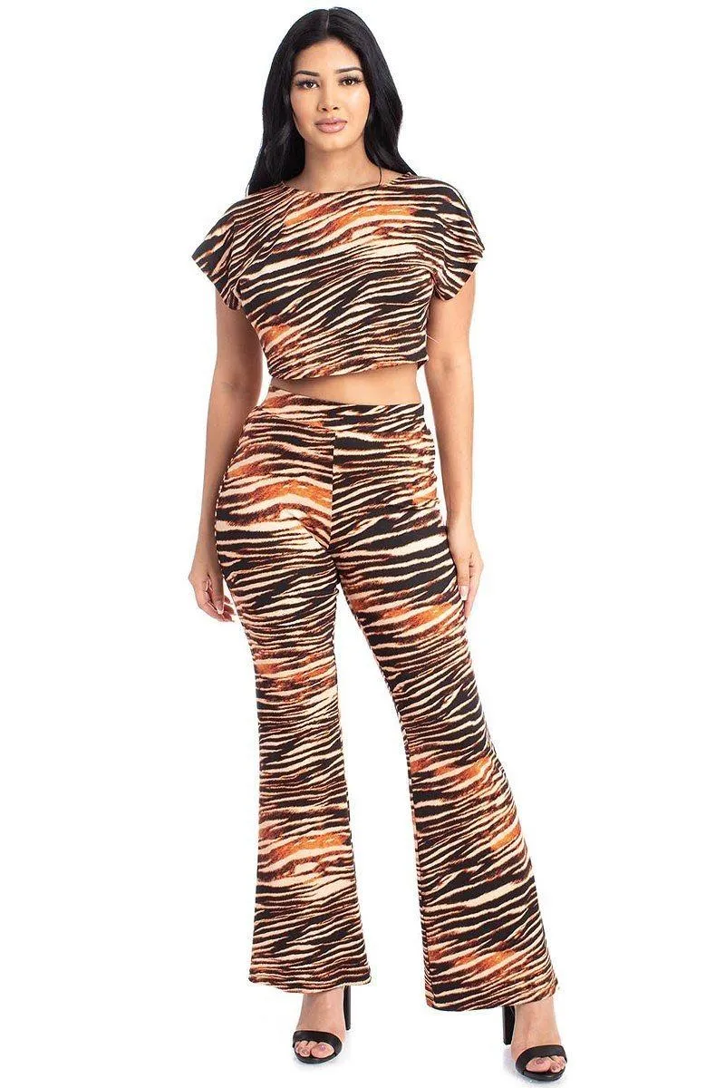 Zebra Print Crop Top And Palazzo Pants Set sold by Unique Kulture