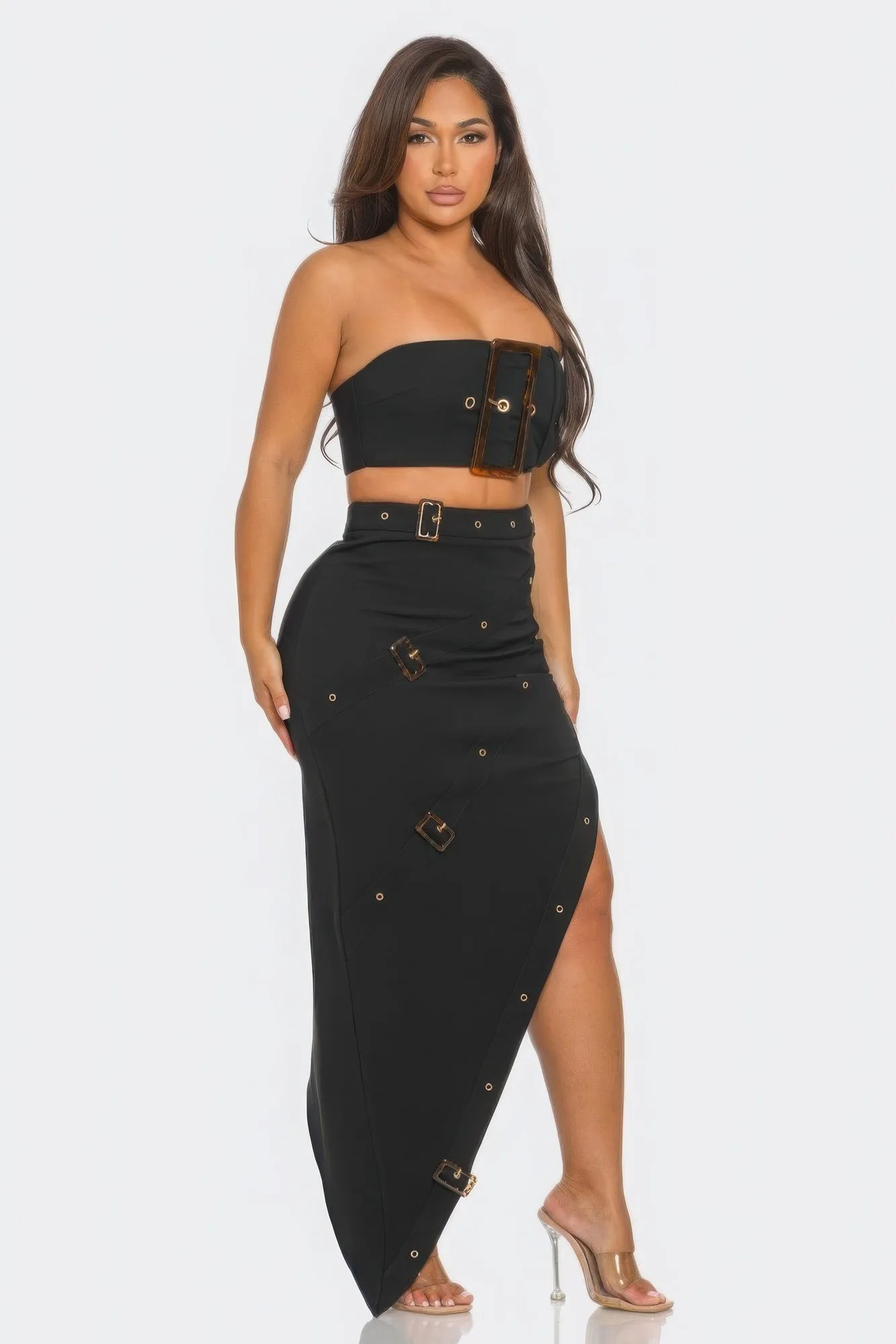 Front Eyelet Buckle Belt Top And Skirt Set sold by Unique Kulture product image thumbnail 3