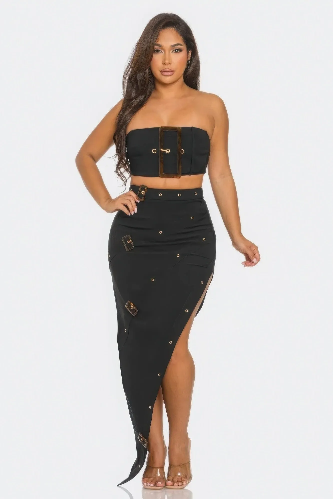 Front Eyelet Buckle Belt Top And Skirt Set sold by Unique Kulture product image thumbnail 2