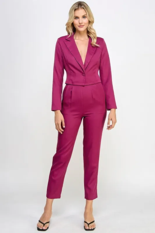 Single Button Crop Blazer With Tailored Pants Set sold by Unique Kulture