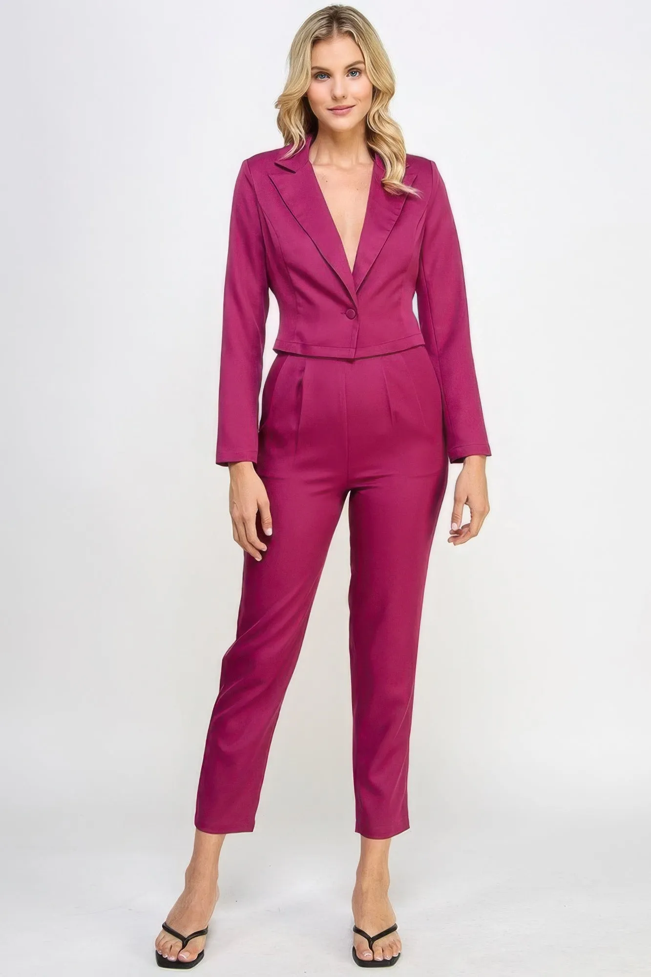 Single Button Crop Blazer With Tailored Pants Set sold by Unique Kulture