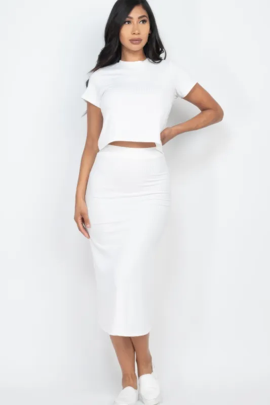 Short Sleeve Ribbed Top & Midi Skirt Se sold by Unique Kulture