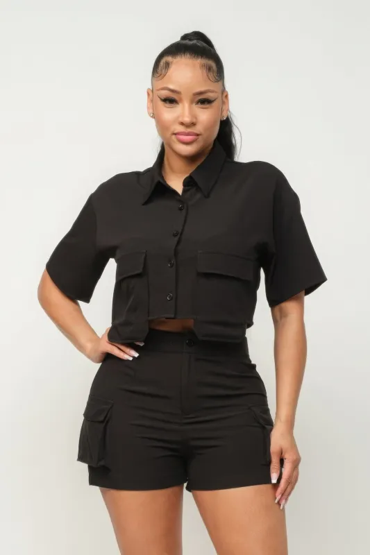 Front Button Down Side Pockets Top And Shorts Set sold by Unique Kulture