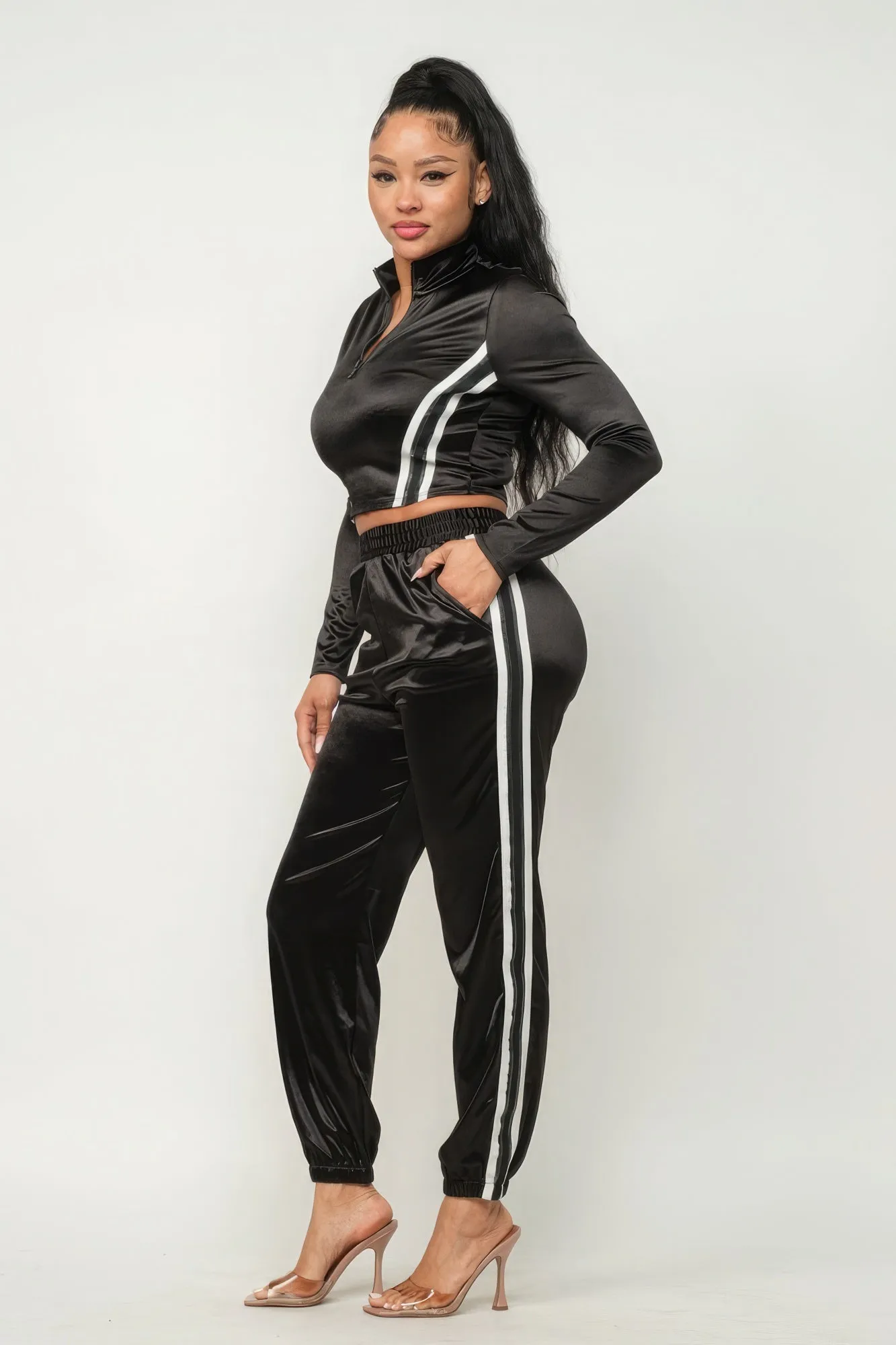 Front Zip Up Stripes Detail Jacket And Pants Set sold by Unique Kulture product image thumbnail 3
