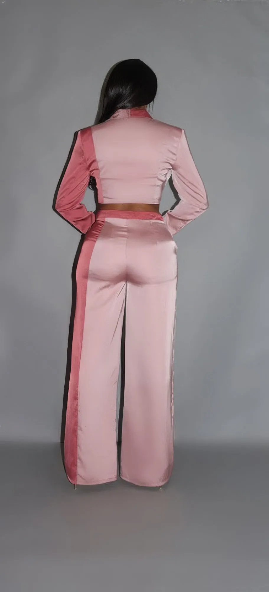 Colorblock Crop Blazer With Matching Low Rise Wide Leg Pant Set With Pockets sold by Unique Kulture product image thumbnail 4