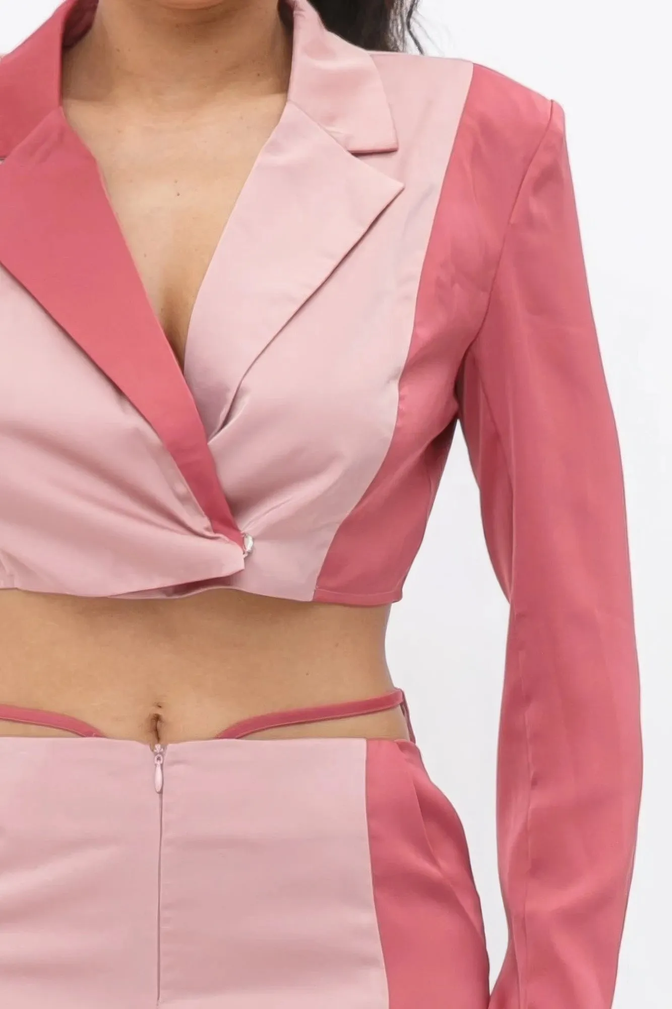 Colorblock Crop Blazer With Matching Low Rise Wide Leg Pant Set With Pockets sold by Unique Kulture product image thumbnail 3