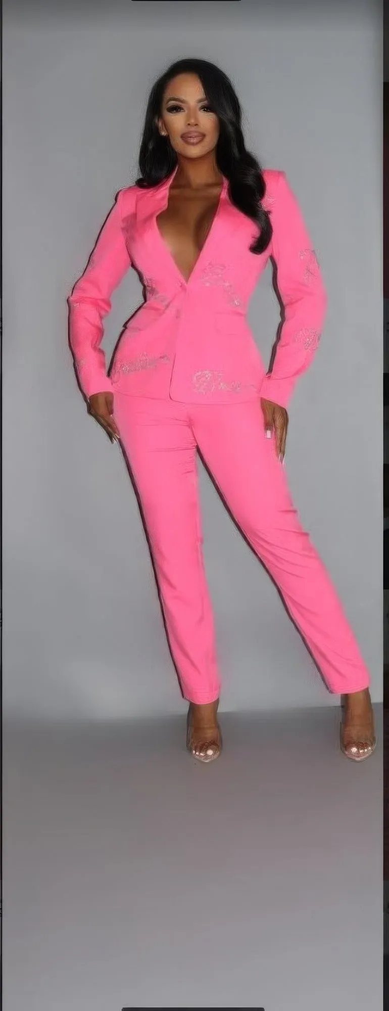 2 Piece Powersuit Blazer & Pants Set With Rhinestone Letterings On Blazer sold by Unique Kulture