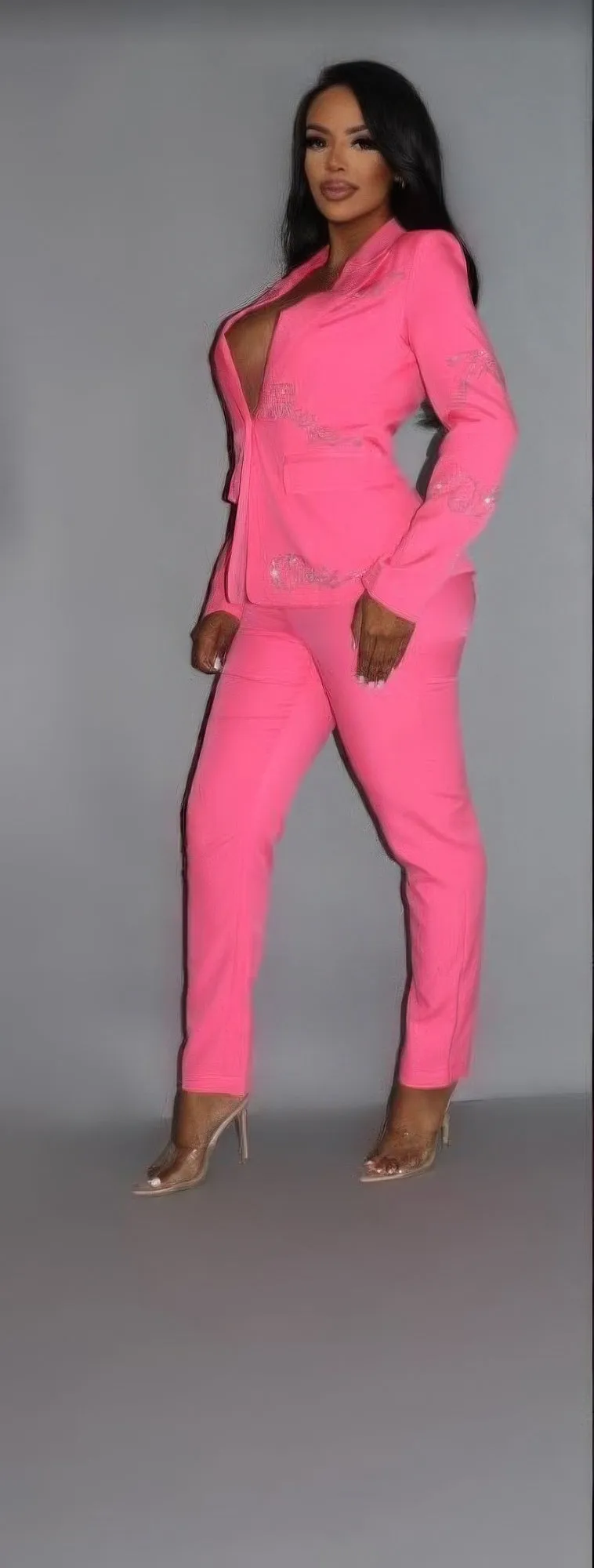 2 Piece Powersuit Blazer & Pants Set With Rhinestone Letterings On Blazer sold by Unique Kulture product image thumbnail 2