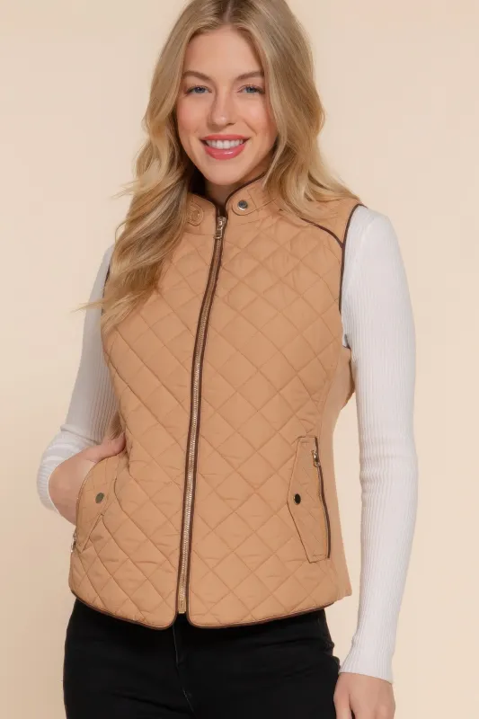 Suede Piping Quilted Padding Vest made by Unique Kulture