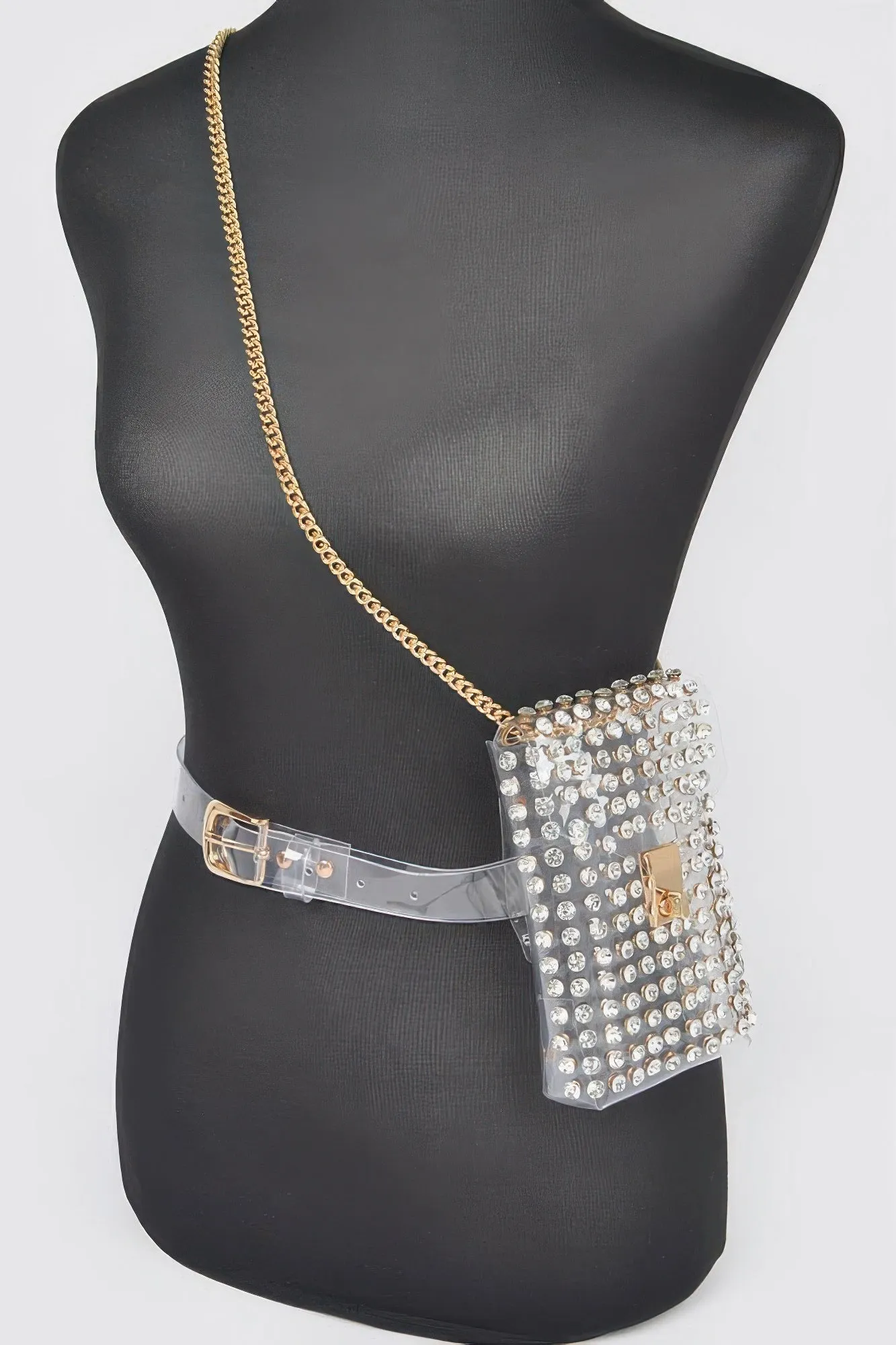 Rhinestone Clear Belt Bag W/chain sold by Unique Kulture product image thumbnail 2