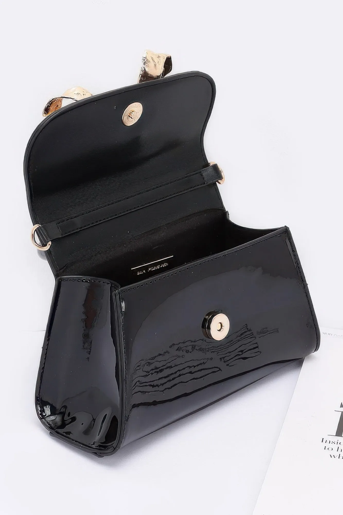 Faux Leather Metal Ribbon Top Handle Bag sold by Unique Kulture product image thumbnail 3