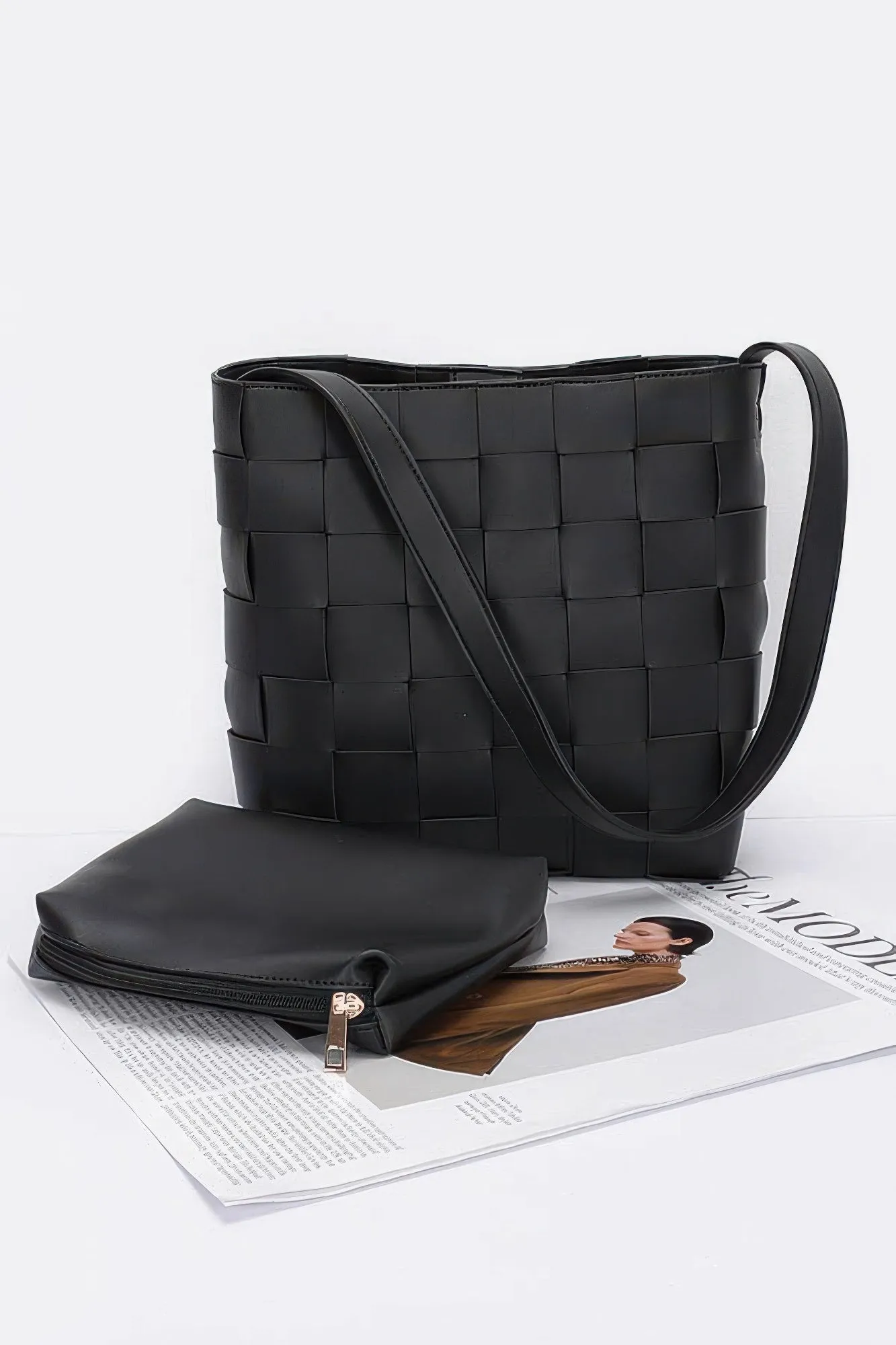 Faux Leather Braided Shoulder Bag W Pouch sold by Unique Kulture