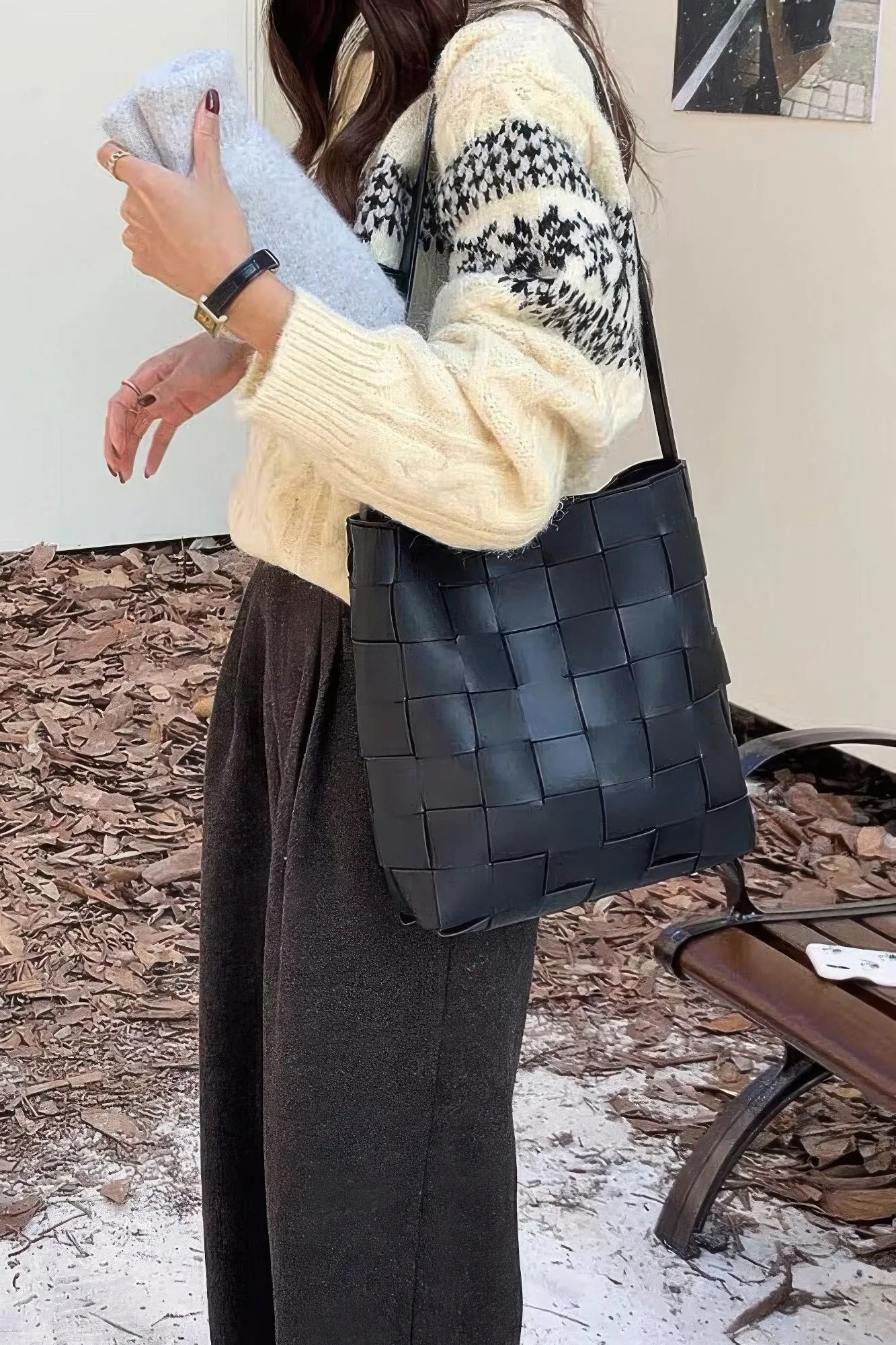 Faux Leather Braided Shoulder Bag W Pouch sold by Unique Kulture product image thumbnail 2