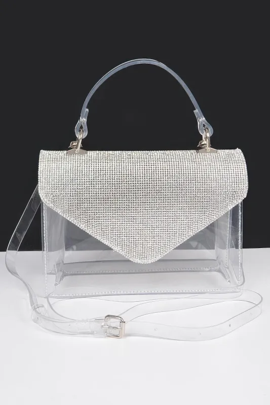 Transparent Rhinestone Top Handle Flap Bag sold by Unique Kulture