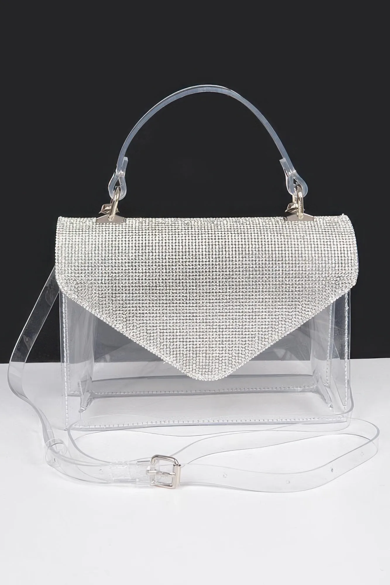 Transparent Rhinestone Top Handle Flap Bag sold by Unique Kulture