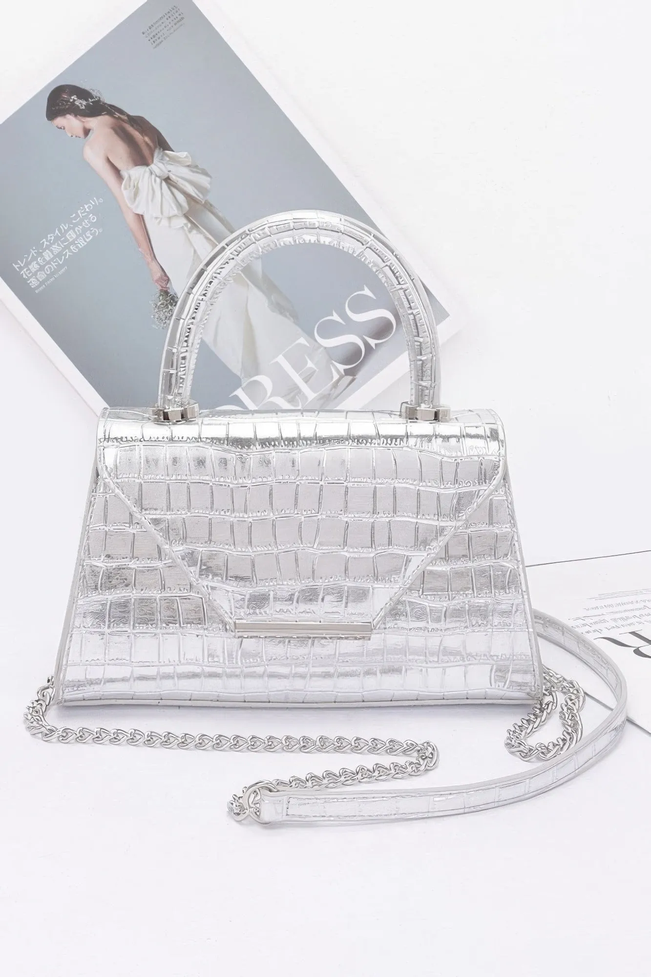 Crocodile Embossed Metallic Leather Top Handle Bag sold by Unique Kulture product image thumbnail 2