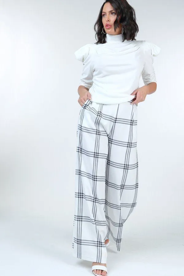 High Waist Plaid Print Wide Leg Pants sold by Unique Kulture product image thumbnail 3