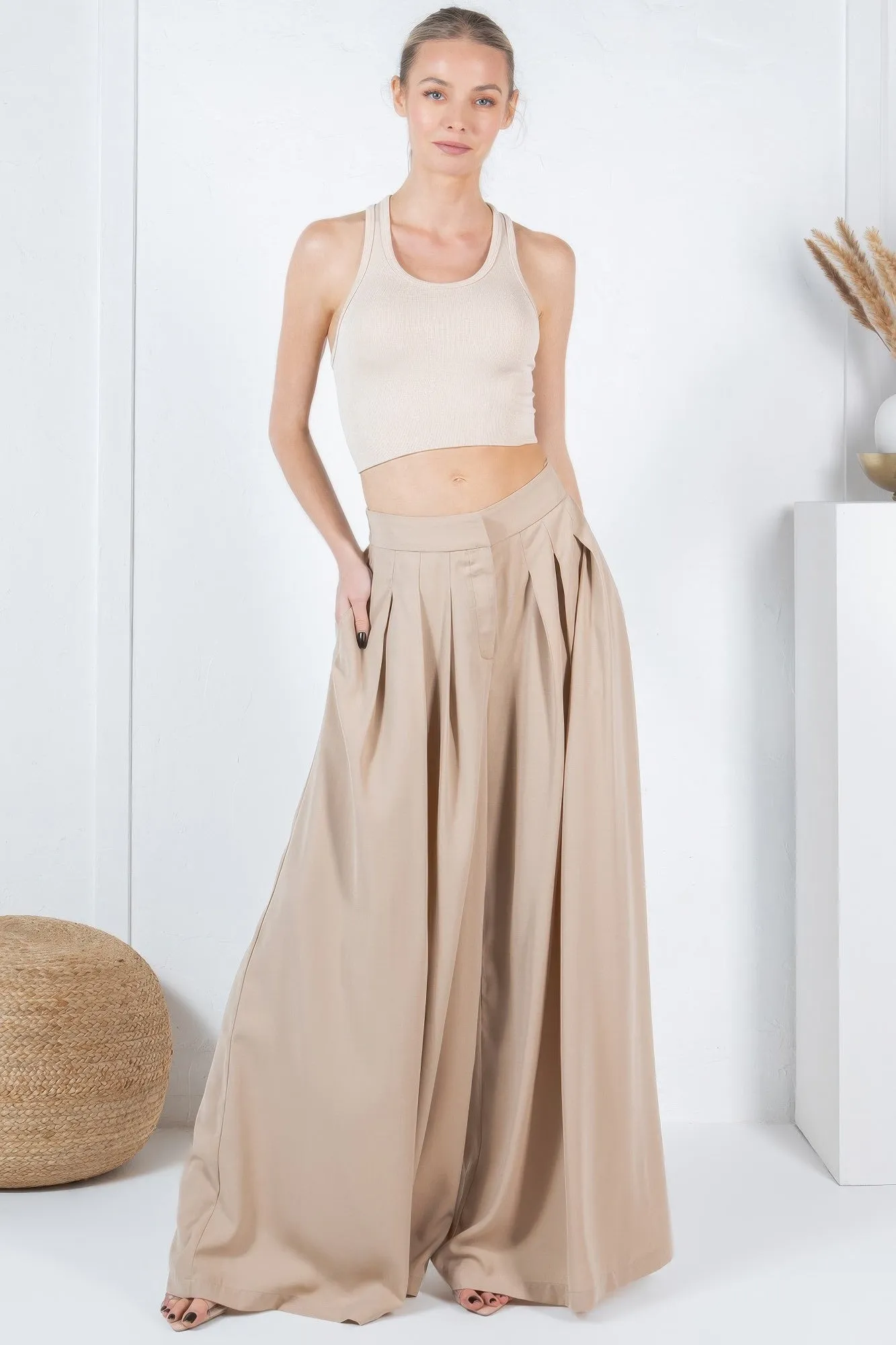 Large Hem Wide Leg Pleated Solid Pants sold by Unique Kulture product image thumbnail 3
