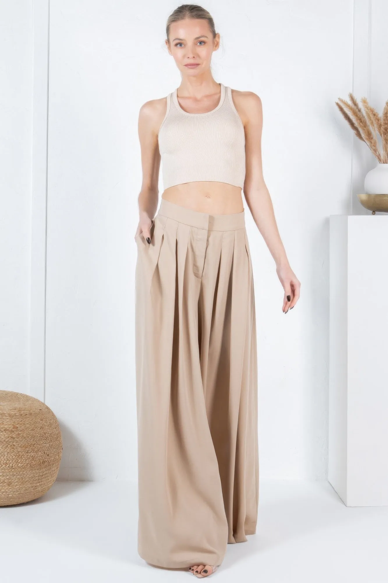 Large Hem Wide Leg Pleated Solid Pants sold by Unique Kulture product image thumbnail 2