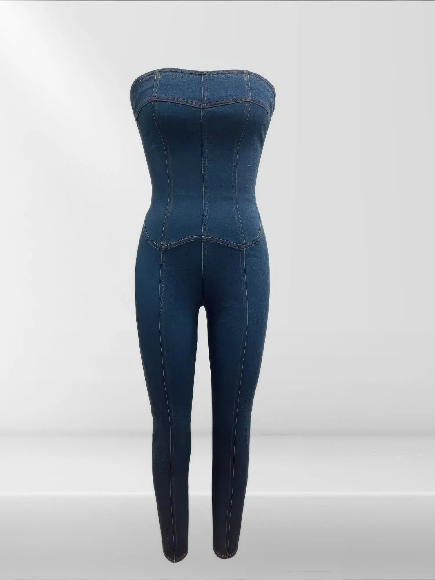 Strapless Denim Jumpsuit With Lace Up Back sold by Unique Kulture product image thumbnail 4