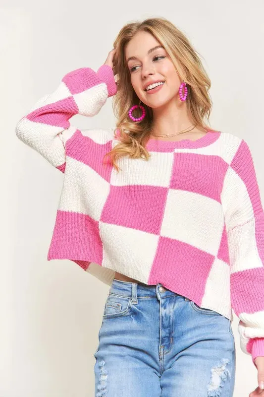 ADORA Plus Size Comfy Checkered Colorblock Sweater Top sold by Unique Kulture product image thumbnail 4