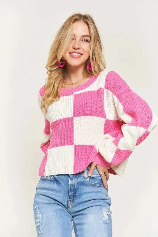 ADORA Plus Size Comfy Checkered Colorblock Sweater Top sold by Unique Kulture product image thumbnail 2